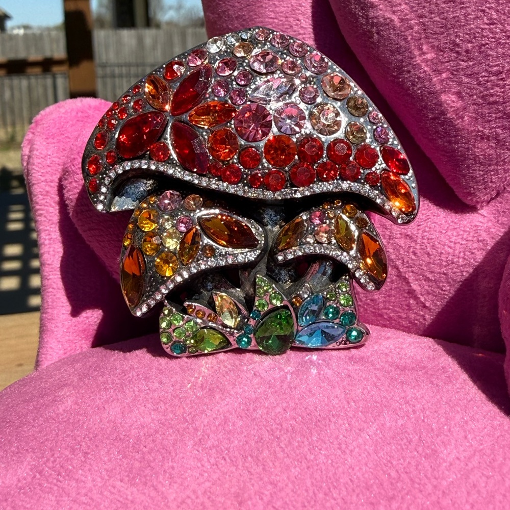 NEW! Mushroom Colorful Crystal Rhinestone Large Brooch - Picture 3 of 8